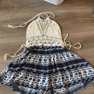 American Threads Cream Tiered Tie Front Sundress